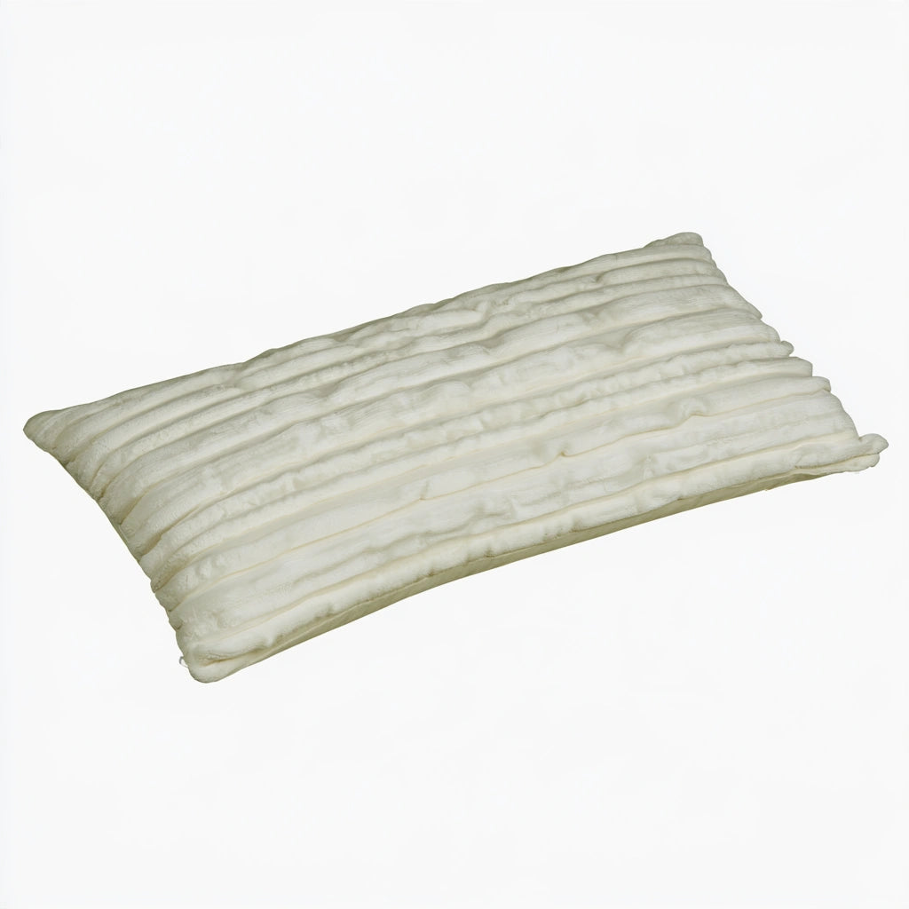 Light sage green rectangular decorative throw pillow by Bistroandbreeze with a ribbed texture, perfect for adding style to a sofa or bed.