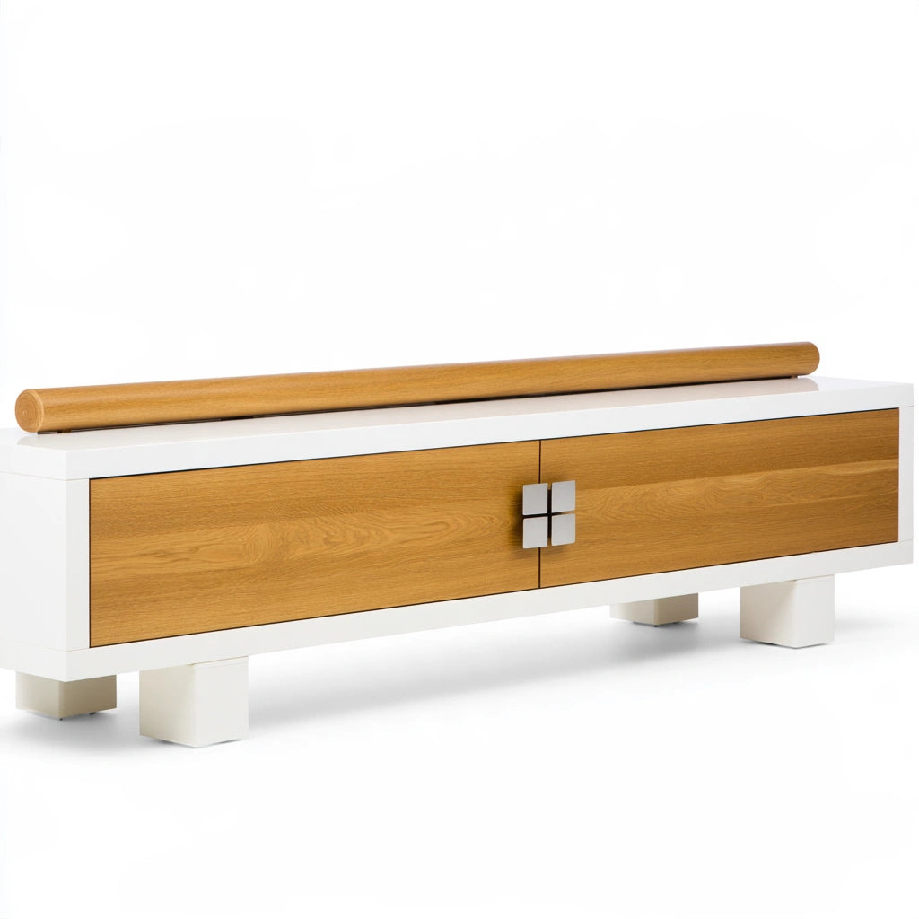 Gray Bistroandbreeze storage cabinet with a two-tone design, featuring multiple compartments for organized storage.