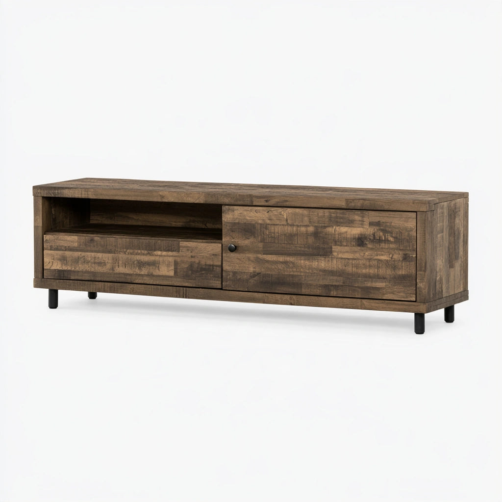Wooden sideboard with rustic brown and light oak finish, showcasing a Bistrobreeze dressoir in natural wood tones.