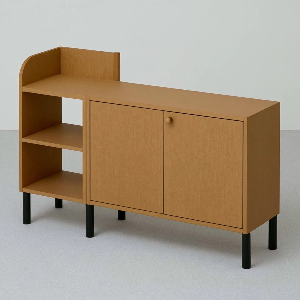Wooden sideboard with rustic brown oak finish, natural wood grain, and modern design from BistroandBreeze.