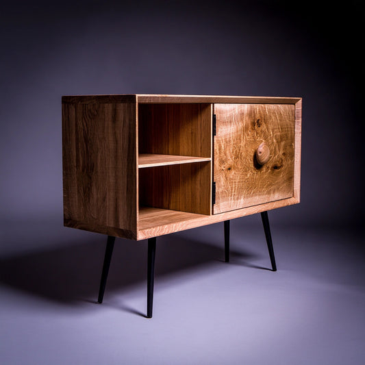 Wooden sideboard with rustic brown and light oak finish, featuring a modern bistroandbreeze dressoir design.